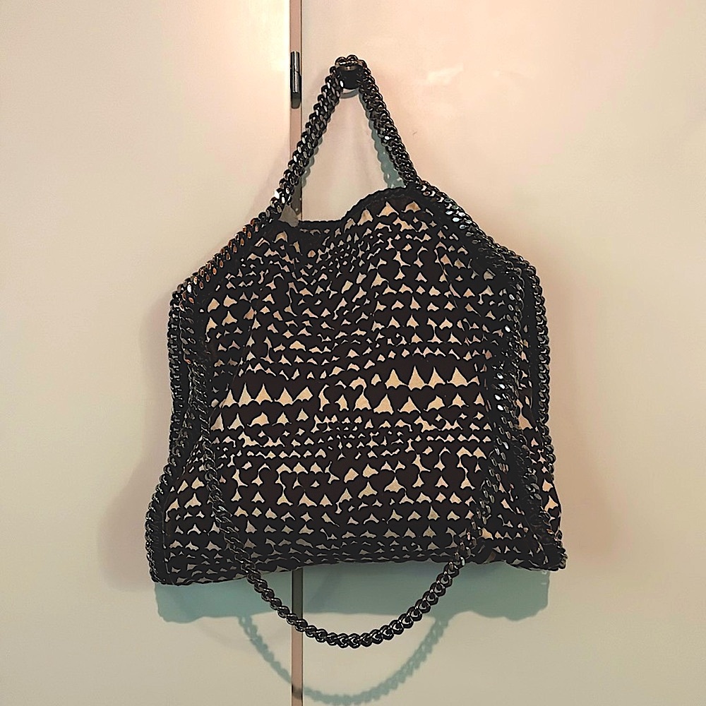 Stella McCartney Rare Falabella in Cream, Black Hearts Canvas, 2014 limited run